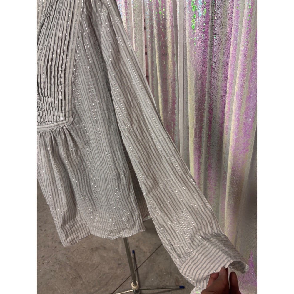Venezia Women Plus Size 18/20 Striped Metallic Pleated Tunic Blouse Boho Y2K - Picture 2 of 4
